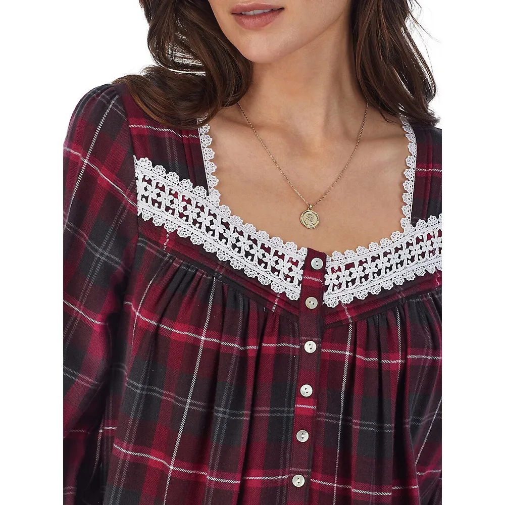 Plaid Flannel Lace-Trim Nightgown