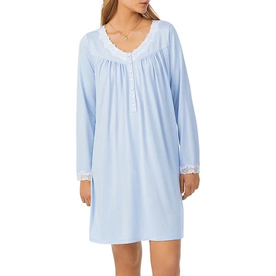 Soft Knit Lace-Trim Short Nightgown