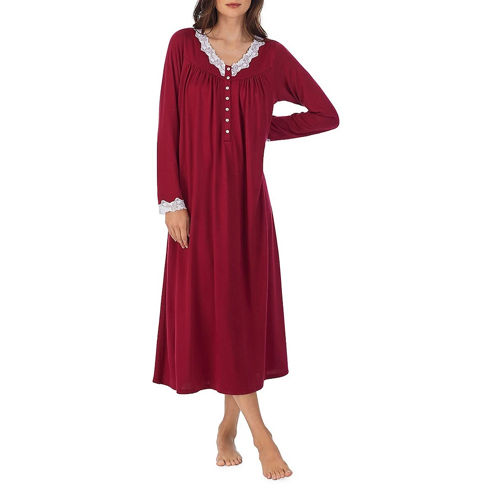 Lace-trimmed Ribbed Nightgown