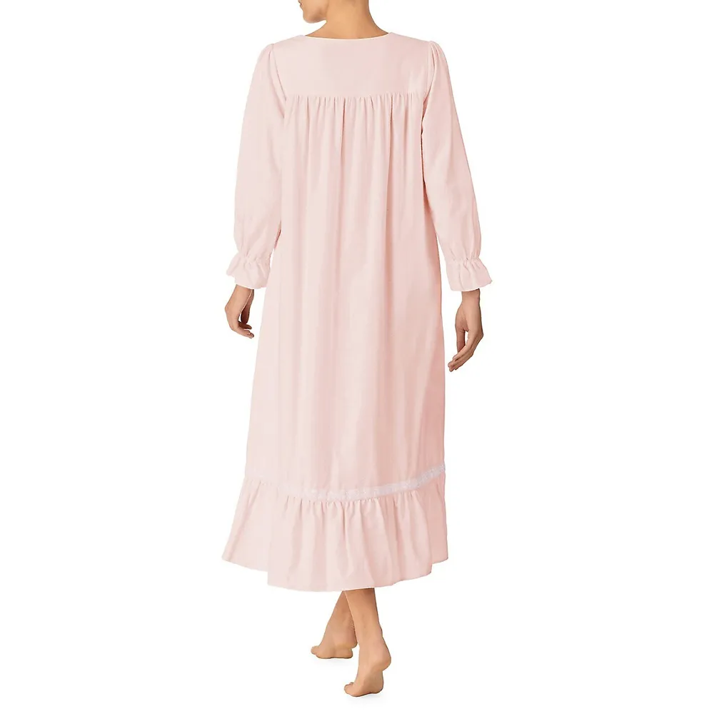 Embroidered Cotton Flannel Ballet Nightgown