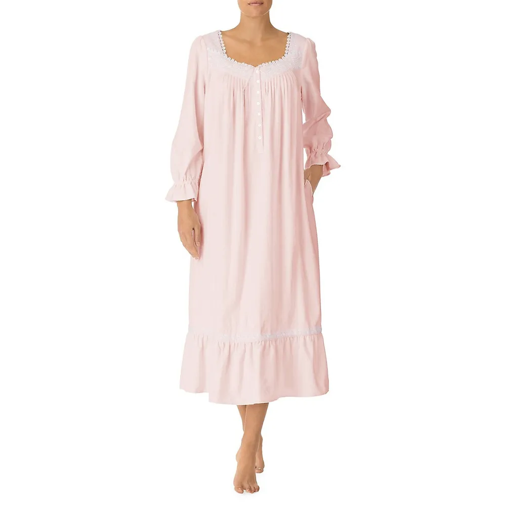 Embroidered Cotton Flannel Ballet Nightgown