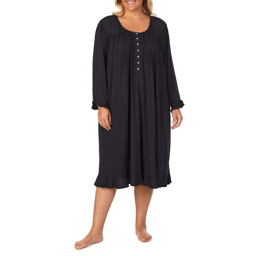 Plus LENZING Modal and Spandex Waltz Long-Sleeve Nightgown