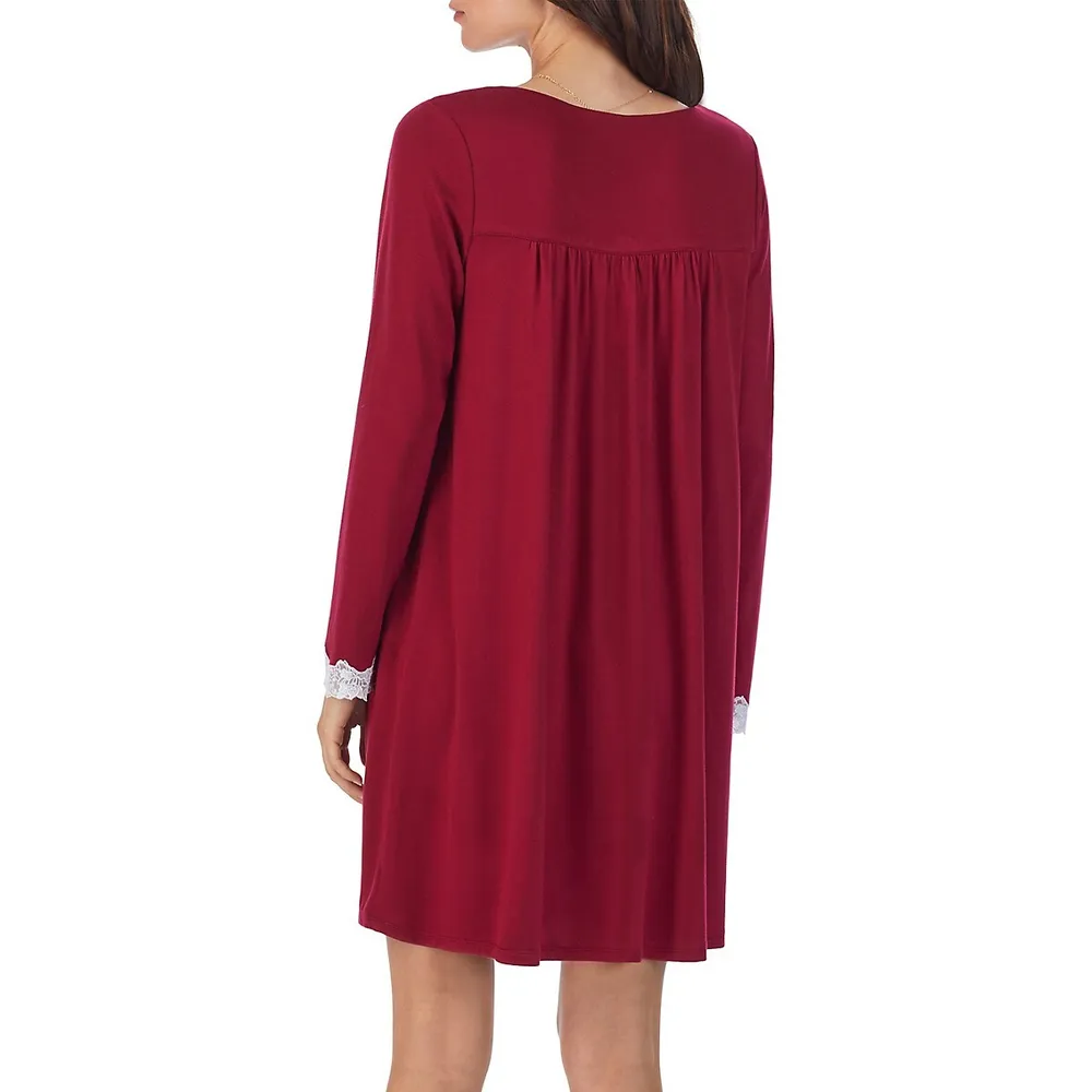 Soft Knit Lace-Trim Short Nightgown