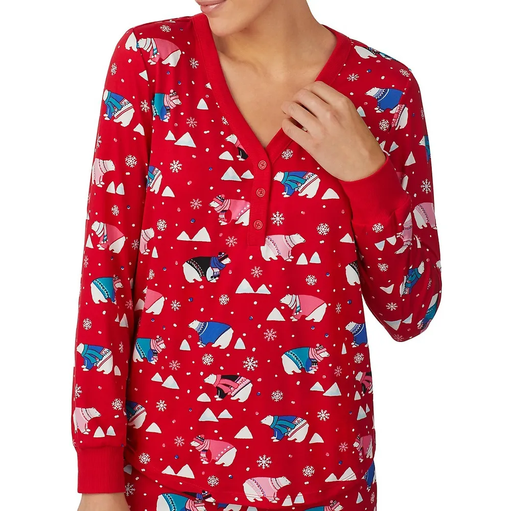 2-Piece Printed Henley Pyjama Set