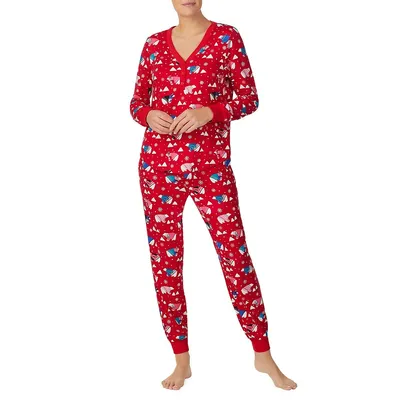 2-Piece Printed Henley Pyjama Set