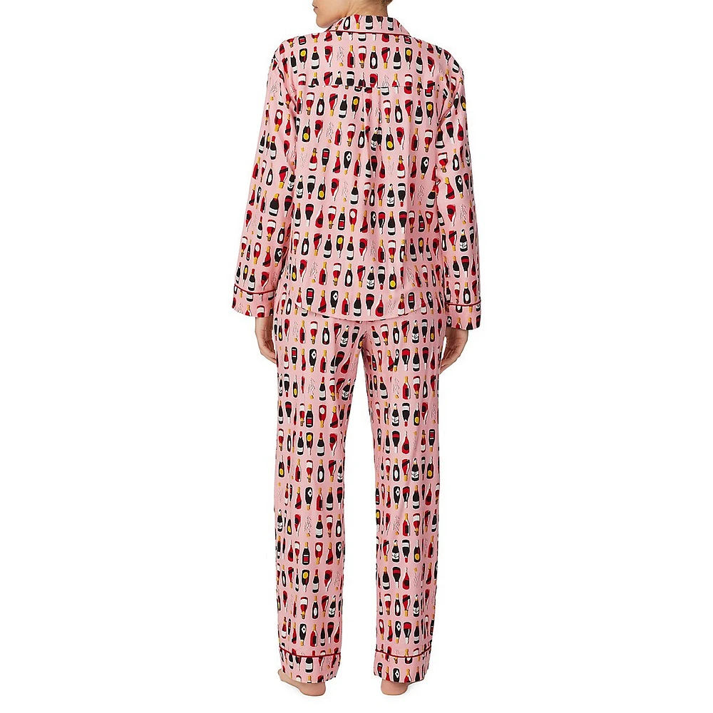 2-Piece Printed Flannel Notch Pyjama Set