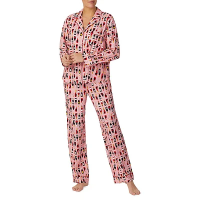 2-Piece Printed Flannel Notch Pyjama Set