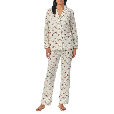 Petite 2-Piece Long-Sleeve Notch-Collar & Long-Pant Pyjama Set