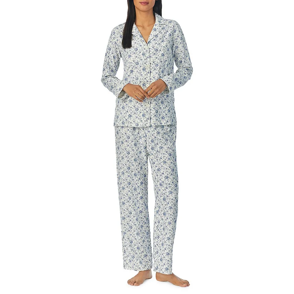 Petite Notch Collar Top & Long Pant Pyjama Set