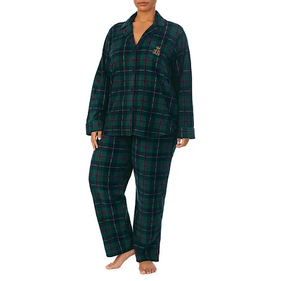 Plus 2-Piece Long-Sleeve Notch-Collar Pyjama Set
