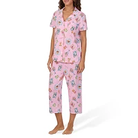 Butterfly Floral 2-Piece Top & Capri Pants Pyjama Set