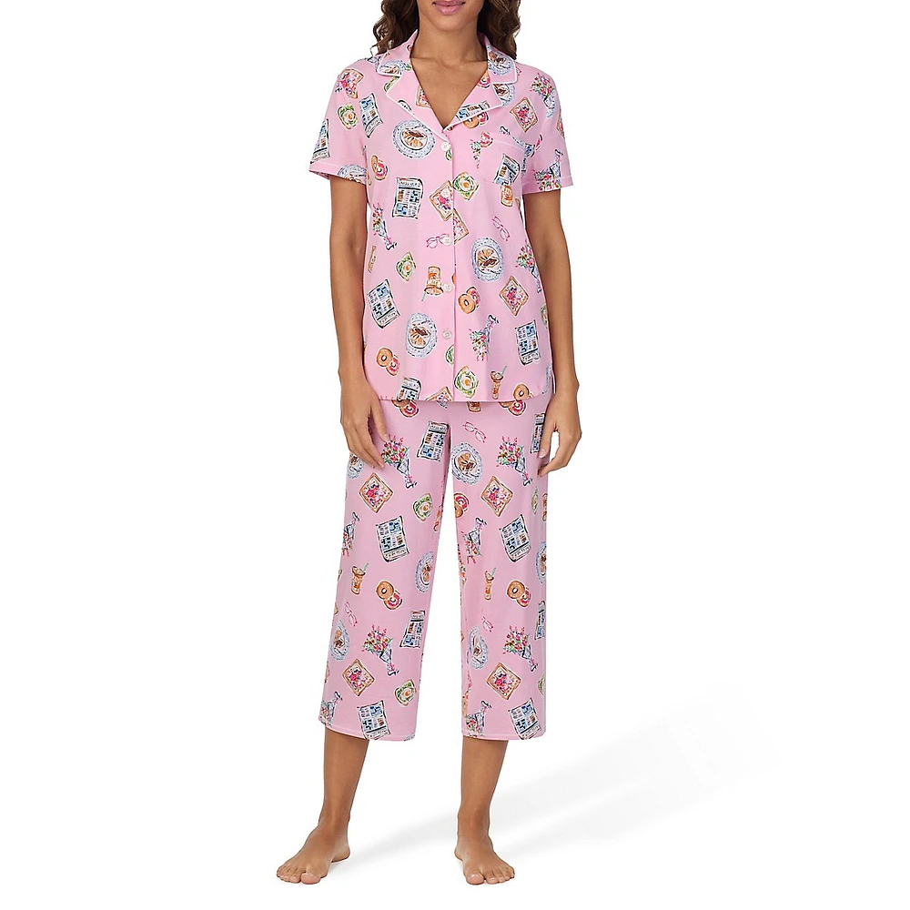 Butterfly Floral 2-Piece Top & Capri Pants Pyjama Set