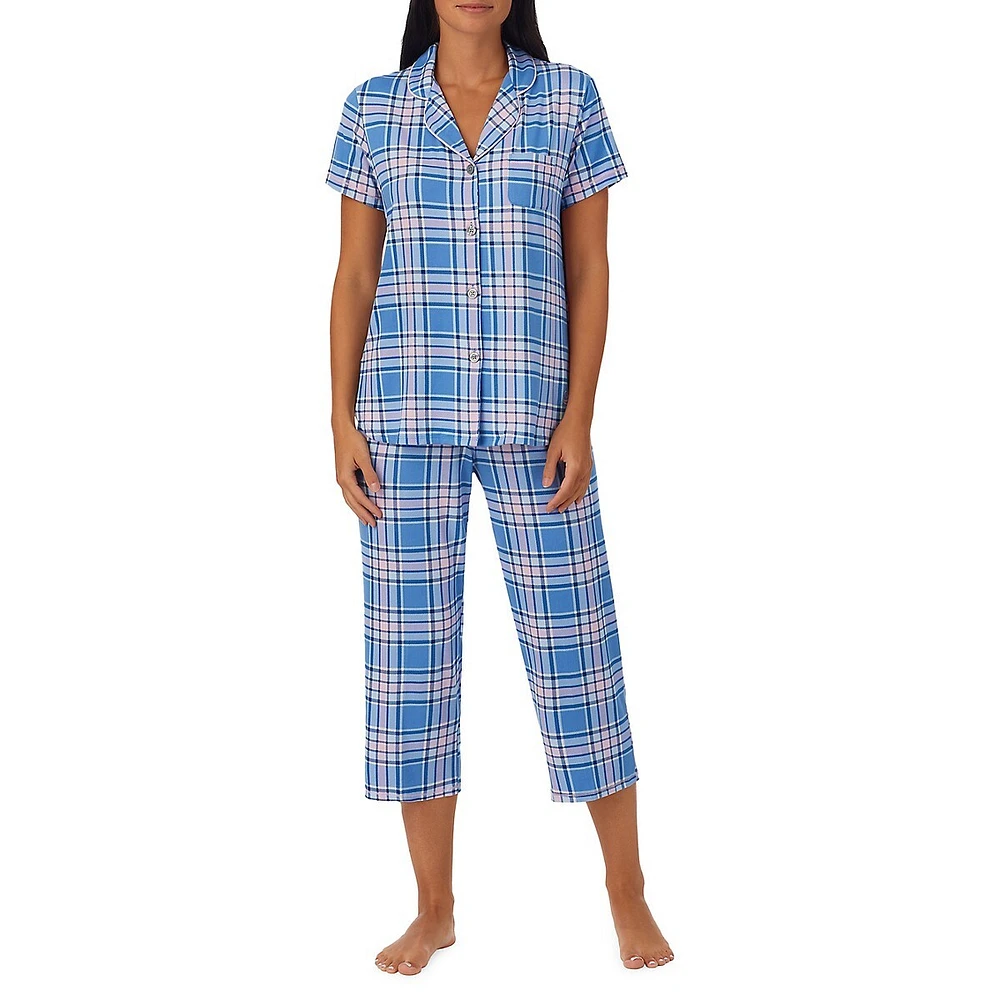 Cuddl Duds Short Sleeve Notch Top & Cropped Pant Pyjama Set