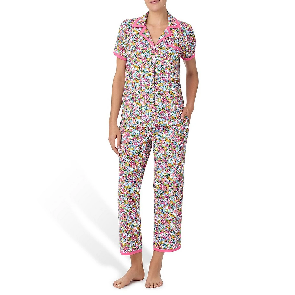 Ensemble pyjama 2 pièces avec chemise à manches courtes et pantalon court en mélange de modal