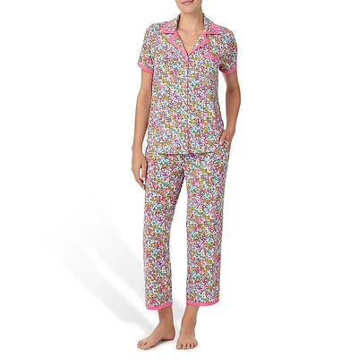 Ensemble pyjama 2 pièces avec chemise à manches courtes et pantalon court en mélange de modal