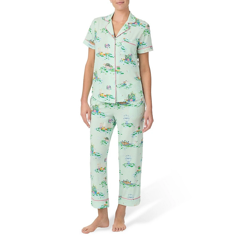 2-Piece Printed Notch Cropped Pyjama Set