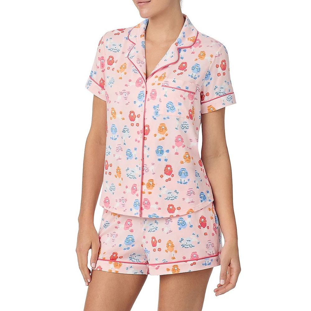 Printed Short-Sleeve Shirt & Boxer 2-Piece Pyjama Set