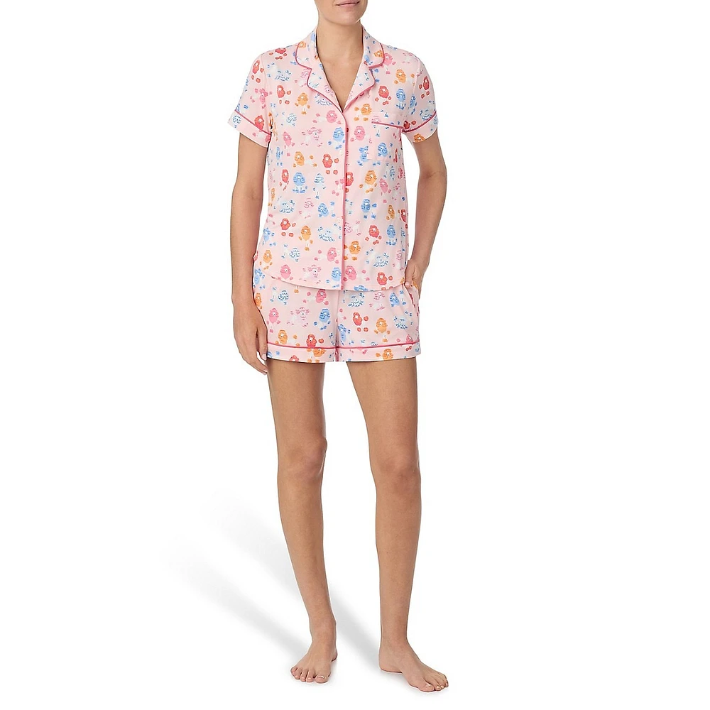 Printed Short-Sleeve Shirt & Boxer 2-Piece Pyjama Set