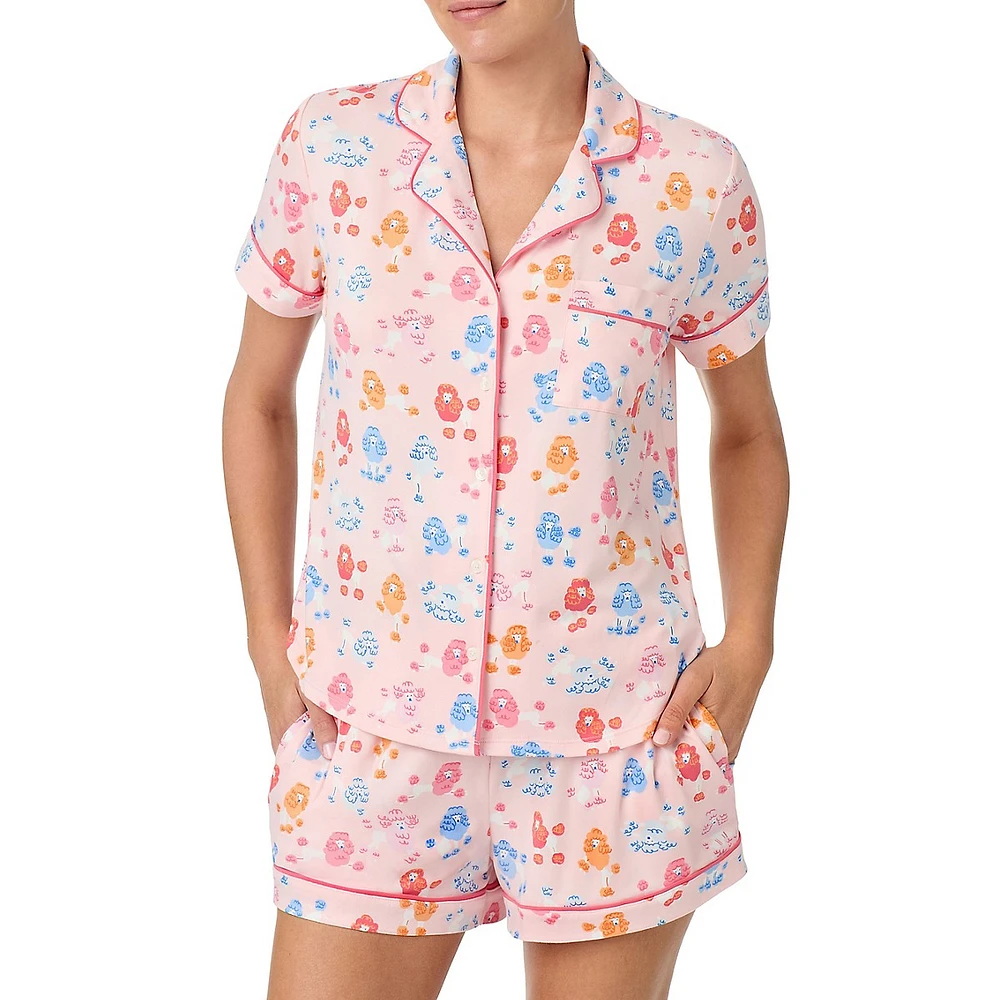 Printed Short-Sleeve Shirt & Boxer 2-Piece Pyjama Set