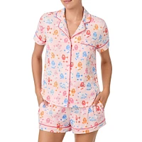 Ensemble pyjama 2 pièces avec chemise à manches courtes et boxer imprimés