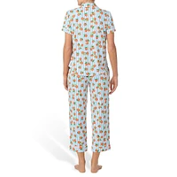 Printed Short-Sleeve Shirt & Crop Pant 2-Piece Pyjama Set