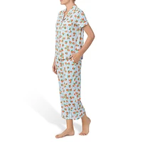 Printed Short-Sleeve Shirt & Crop Pant 2-Piece Pyjama Set