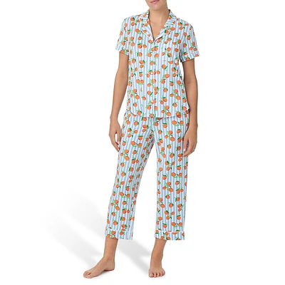 Printed Short-Sleeve Shirt & Crop Pant 2-Piece Pyjama Set