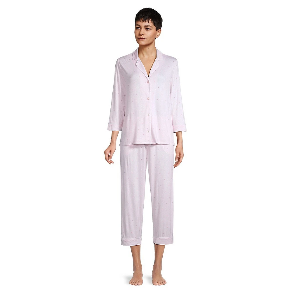 Piped Jersey 2-Piece Notch Capri Pyjama Set