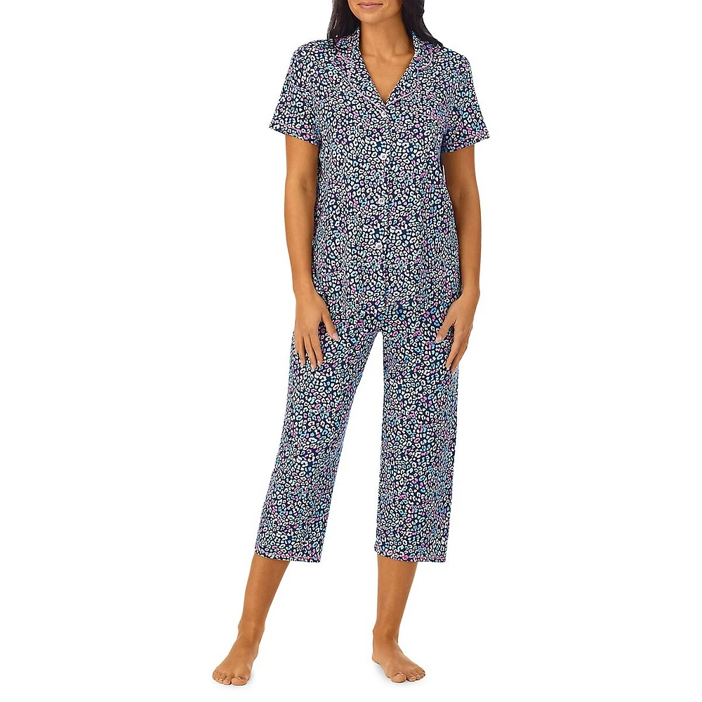 Short-Sleeve Notch Top & Cropped Pant Pyjama Set