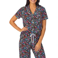 Short-Sleeve Notch Top & Cropped Pant Pyjama Set