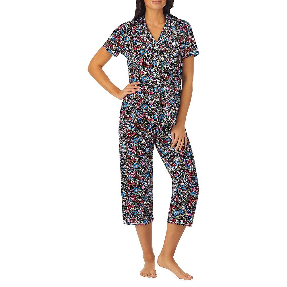 Short-Sleeve Notch Top & Cropped Pant Pyjama Set