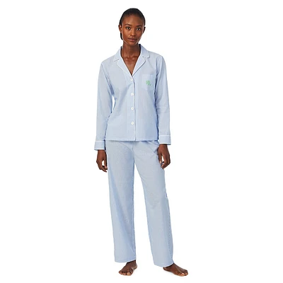 2-Piece Long-Sleeve Notch-Collar Woven Pyjama Set