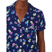 2-Piece Short-Sleeve Notch-Collar Capri Pyjama Set