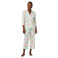 Printed 2-Piece Notch-Collar & Capri Pant Pyjama Set