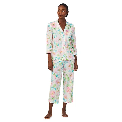 Printed 2-PIece Notch-Collar & Capri Pant Pyjama Set