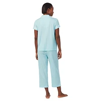 2-Piece Notch Short-Sleeve & Capri Pant Pyjama Set