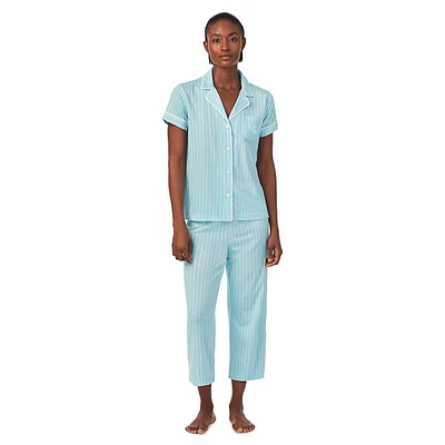 2-Piece Notch Short-Sleeve & Capri Pant Pyjama Set