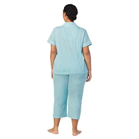 Plus 2-Piece Notch Short-Sleeve & Capri Pant Pyjama Set