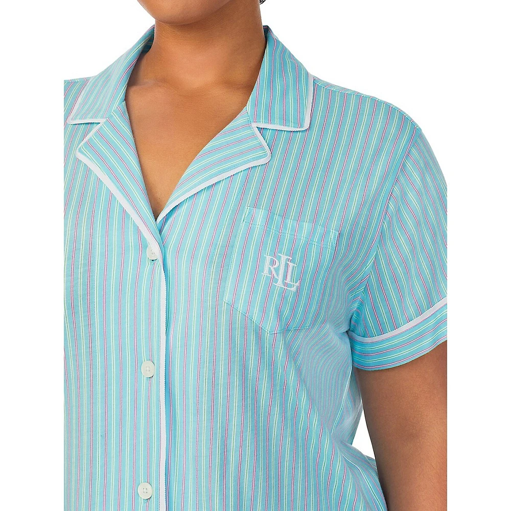 Plus 2-Piece Notch Short-Sleeve & Capri Pant Pyjama Set