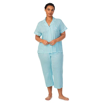 Plus 2-Piece Notch Short-Sleeve & Capri Pant Pyjama Set