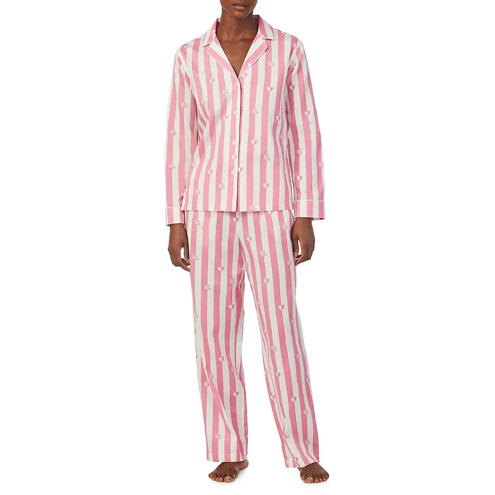 Monogram Heart Striped 2-Piece Pyjama Set