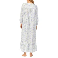 Floral Cotton Lawn Long-Sleeve Midi Niightgown