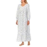 Floral Cotton Lawn Long-Sleeve Midi Niightgown