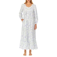 Floral Cotton Lawn Long-Sleeve Midi Niightgown