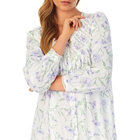 Floral Cotton Lawn Long-Sleeve Midi Niightgown