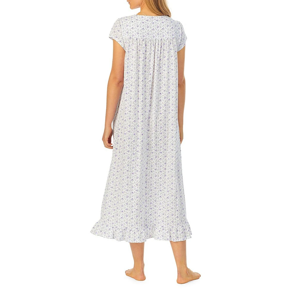 Floral Cotton Jersey Long Nightgown