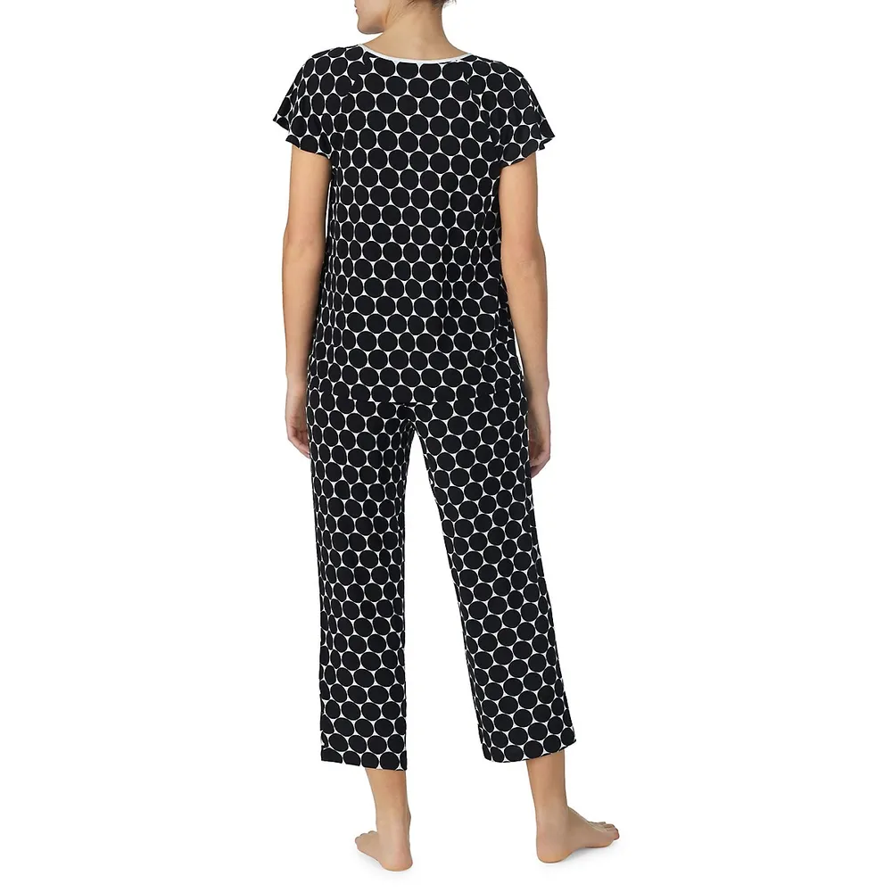 2-Piece Printed Tie-Neck & Cropped Pyjama Set