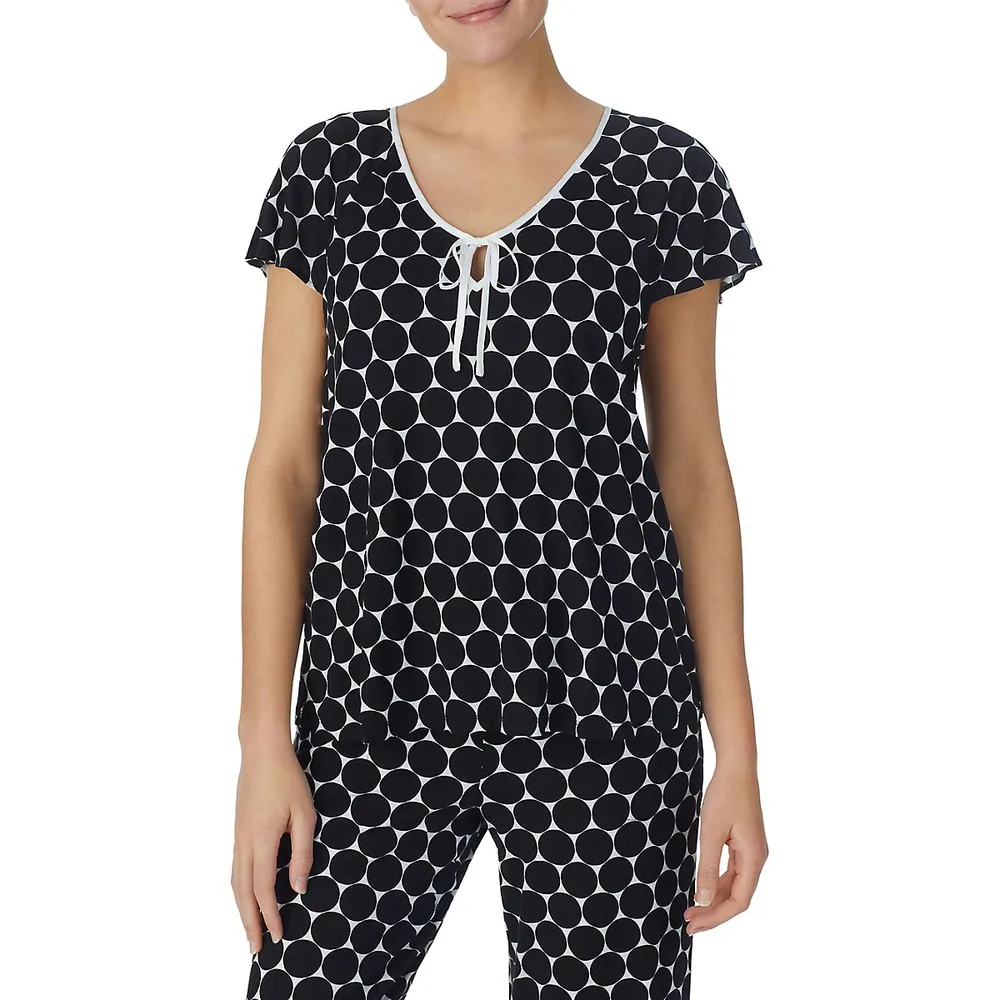 2-Piece Printed Tie-Neck & Cropped Pyjama Set