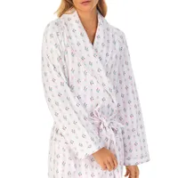Striped Floral-Print French Terry Wrap Robe