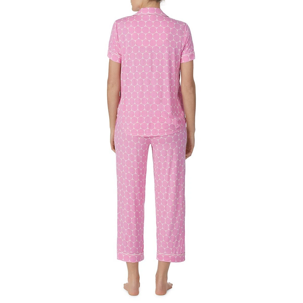 2-Piece Printed Notch Cropped Pyjama Set